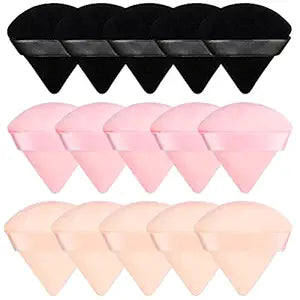 4Pieces Powder Puff Face Soft Triangle Makeup Velour Puff, Beauty Sponge for Loose Powder and Cosmetic Foundation, Blender Makeup Tool (Black, Pink, Flesh)