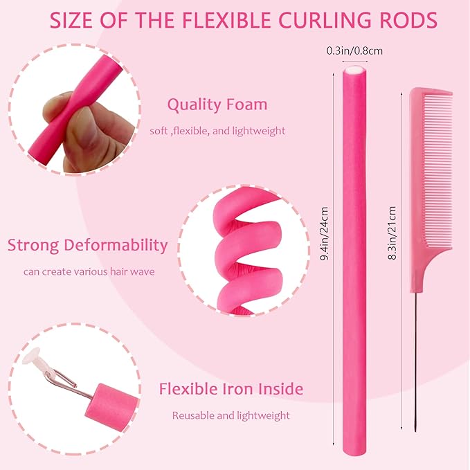 10pcs Flexible Curling Rods, Hair Rollers for Long Hair Short Hair Women Girls, No Heat Hair Curlers