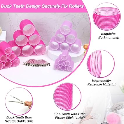 Hair Curlers Rollers with 12 Pcs Hair Clips 12 Pcs Rollers for Hair Set, Self Grip Hair Roller for Long Medium Short Thick Thin Hair (+Free Tail Comb)
