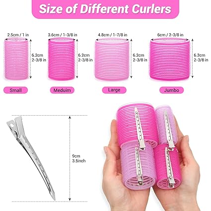 Hair Curlers Rollers with 12 Pcs Hair Clips 12 Pcs Rollers for Hair Set, Self Grip Hair Roller for Long Medium Short Thick Thin Hair (+Free Tail Comb)