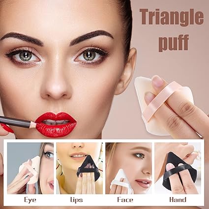 4Pieces Powder Puff Face Soft Triangle Makeup Velour Puff, Beauty Sponge for Loose Powder and Cosmetic Foundation, Blender Makeup Tool (Black, Pink, Flesh)