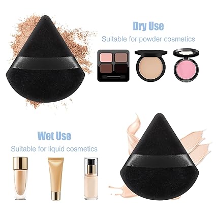 4Pieces Powder Puff Face Soft Triangle Makeup Velour Puff, Beauty Sponge for Loose Powder and Cosmetic Foundation, Blender Makeup Tool (Black, Pink, Flesh)