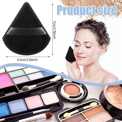 4Pieces Powder Puff Face Soft Triangle Makeup Velour Puff, Beauty Sponge for Loose Powder and Cosmetic Foundation, Blender Makeup Tool (Black, Pink, Flesh)