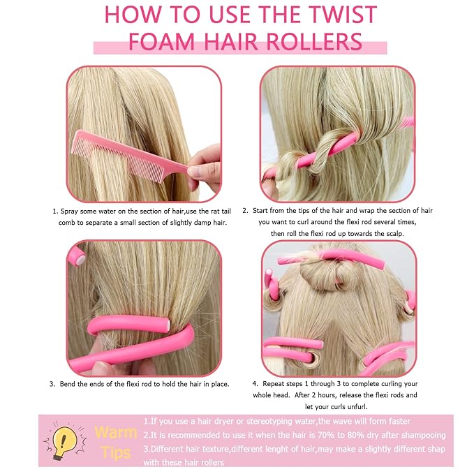 10pcs Flexible Curling Rods, Hair Rollers for Long Hair Short Hair Women Girls, No Heat Hair Curlers