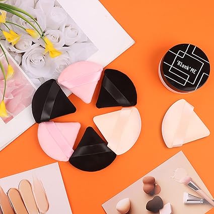 4Pieces Powder Puff Face Soft Triangle Makeup Velour Puff, Beauty Sponge for Loose Powder and Cosmetic Foundation, Blender Makeup Tool (Black, Pink, Flesh)