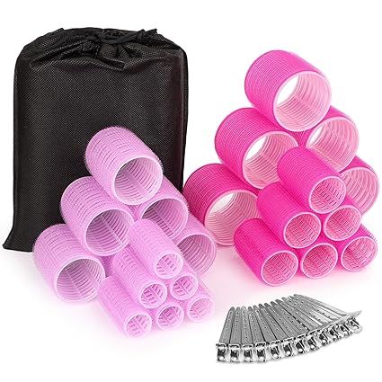 Hair Curlers Rollers with 12 Pcs Hair Clips 12 Pcs Rollers for Hair Set, Self Grip Hair Roller for Long Medium Short Thick Thin Hair (+Free Tail Comb)