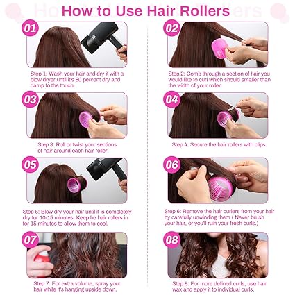 Hair Curlers Rollers with 12 Pcs Hair Clips 12 Pcs Rollers for Hair Set, Self Grip Hair Roller for Long Medium Short Thick Thin Hair (+Free Tail Comb)